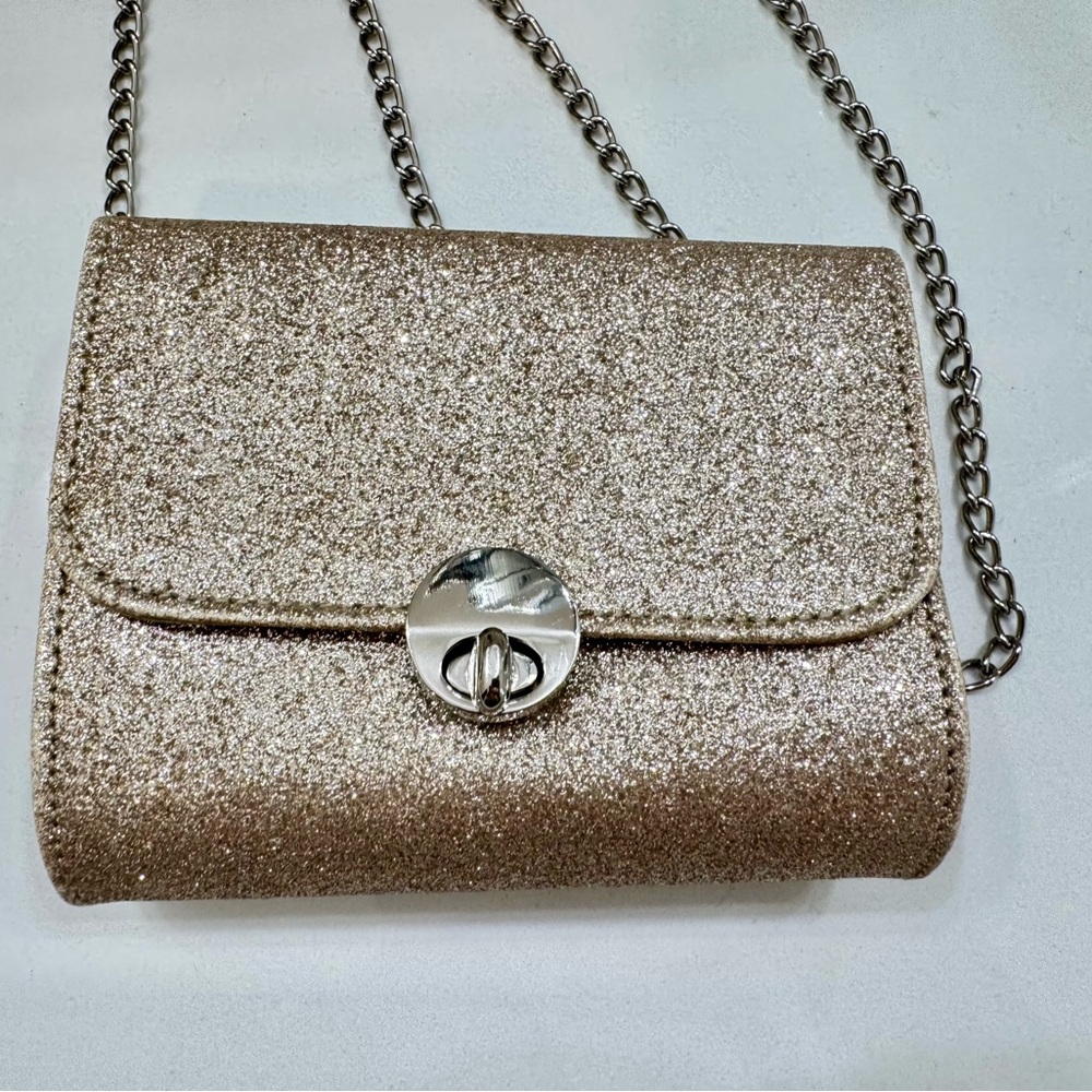 Glittery champagne gold with silver Chain mini Bag
